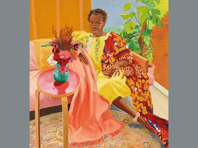 The Yellow Odalisque of Brunswick by Natasha Walsh depicts Atong Atem, a South Sudanese artist who uses photography to study postcolonialism and the spread of African culture across the world. Picture: Natasha Walsh, Archibald 2025, Photo: Art Gallery of New South Wales, Jenni Carter