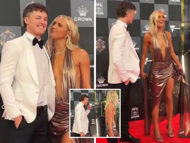 Jack Ginnivan and his date walk the red carpet.