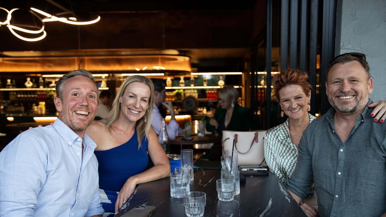 Shannon Wood, Claire Wood, Donna Guyler and Mark Guyler at the Six-Tricks Distilling Co. launch, Mermaid Beach. Picture: Kennedy Barnes.