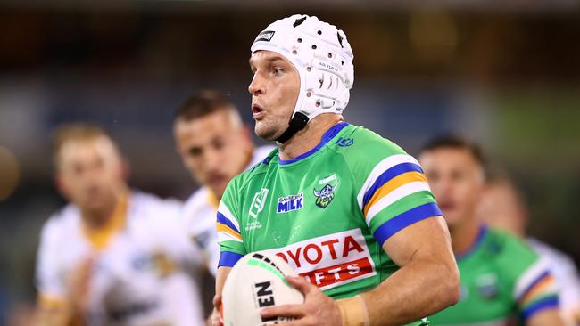 CANBERRA, AUSTRALIA - MAY 13: Jarrod Croker of the Raiders makes a line break during the round 11 NRL match between Canberra Raiders and Parramatta Eels at GIO Stadium on May 13, 2023 in Canberra, Australia. (Photo by Mark Nolan/Getty Images)