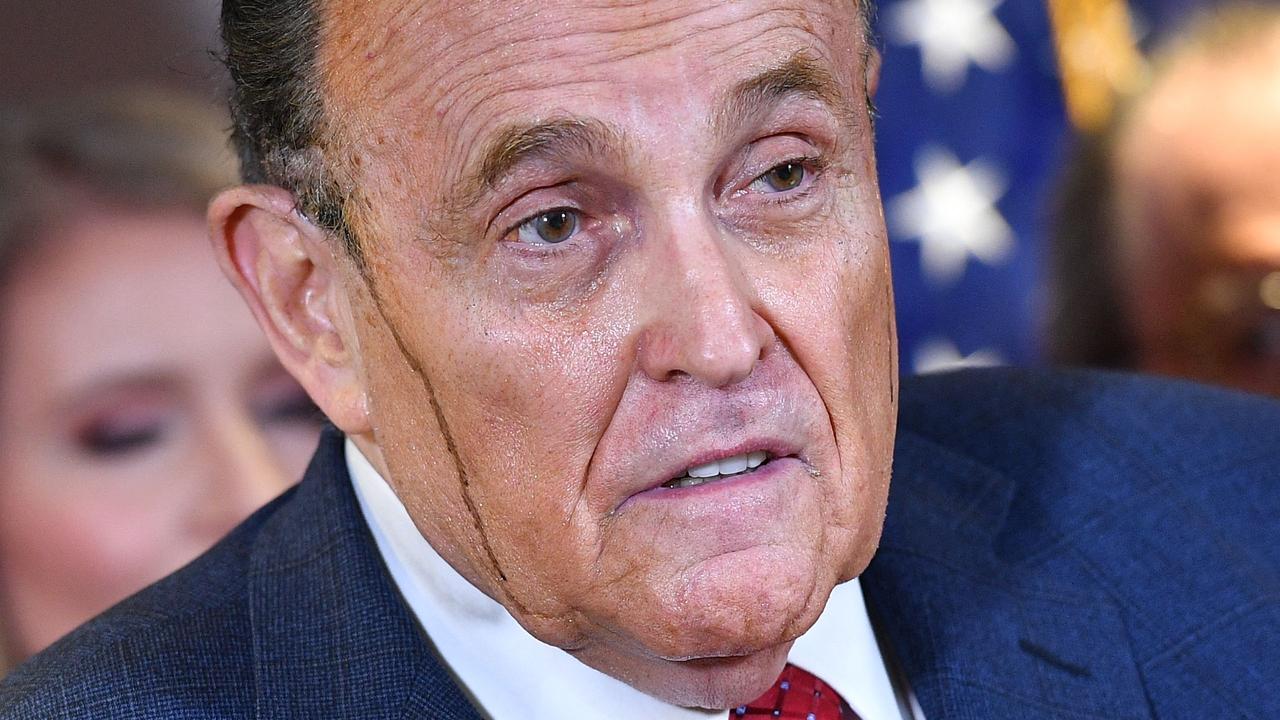 Mr Giuliani at a press conference about then-president Donald Trump’s voter fraud claims, post-2020 election. Picture: Mandel Ngan/AFP