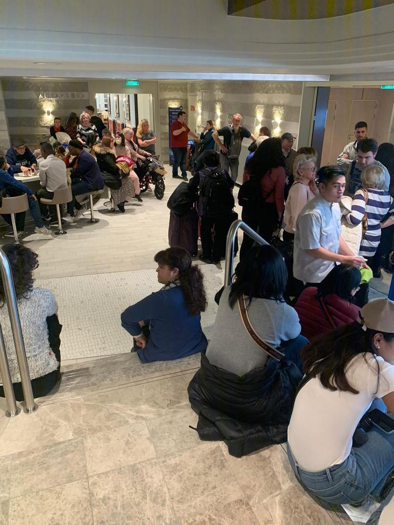 Photos showed bored passengers waiting in bars and communal areas. Picture: Twitter/@Filippo64416163