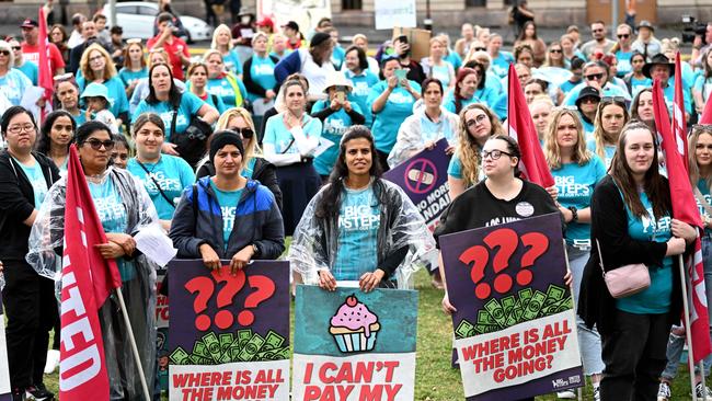 BRISBANE, AUSTRALIA - NewsWire Photos - September 7, 2022.Childcare workers take part in a rally during a national day of action, calling for better conditions and pay. Picture: NCA NewsWire / Dan Peled