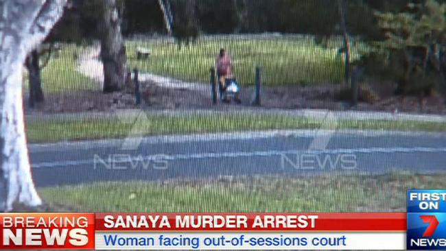 CCTV stills showing Sofina Nikat pushing a pram through the Darebin Creek park. Picture: Seven News