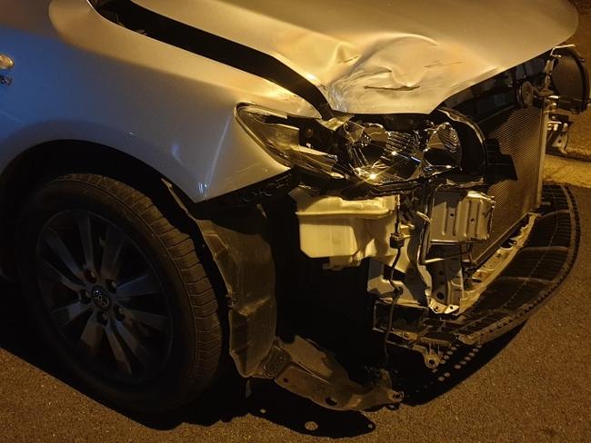 The wreckage of Julie Stephenson's Uber car after she and three passengers were left shaken but unharmed following a crash with teen car thieves.