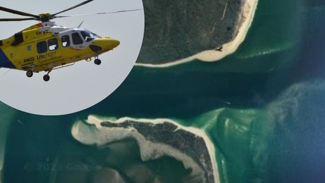 A two-year-old child has been flown to the Sunshine COast University Hospital after being found floating in water for an unknow period of time at Inskip Point on Thursday afternoon.