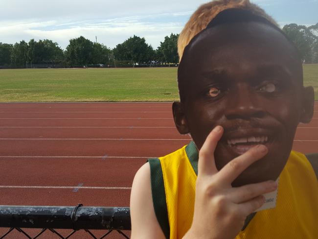 Junior relay team member Flynn Killman feels the 'Bolt effect' at the Brisbane Water PSSA Zone Athletics carnival in Mingara on August 31