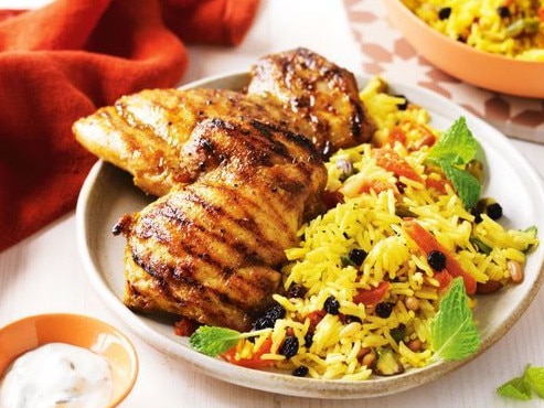 Barbecue chicken with Persian rice salad.