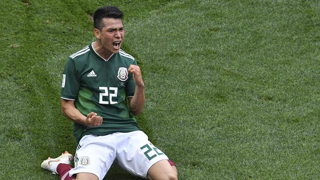 Mexico's forward Hirving Lozano celebrates after scoring during his team’s match against Germany.