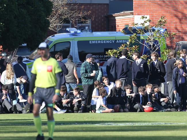 An ambulance was called and he was stretchered off. Picture: Alan Barber