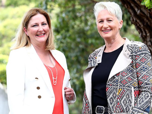 14/10/2018: Member for Mayo Rebbeca Sharkie (R) and independent candidate for Wentworth Kerryn Phelps (L) at Rose Bay on Sunday. Hollie Adams/The Australian