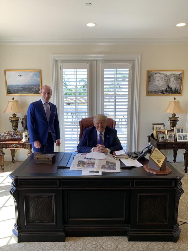 Once the leader of the free world, Donald Trump is coming to terms with his ceremonial role as president of Palm Beach. Trump is pictured in his Mar-a-lago office. Picture: Stephen Miller/Twitter