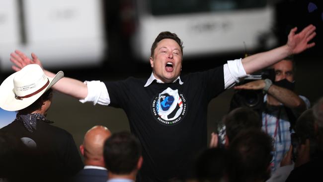 Spacex founder Elon Musk celebrates after the successful launch of the SpaceX Falcon 9 rocket with the manned Crew Dragon spacecraft at the Kennedy Space Center on May 30. Picture: Joe Raedle/Getty Images/AFP