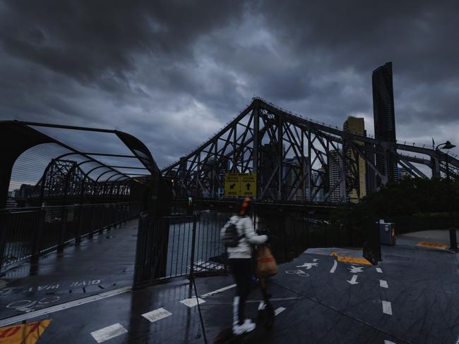 Dark Clouds across Brisbane on Tuesday afternoon. Picture: Lachie Millard