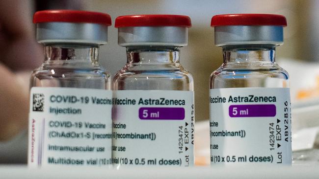 Doses of the AstraZeneca vaccine are seen at Rome’s Fiumicino Airport. Picture: AFP