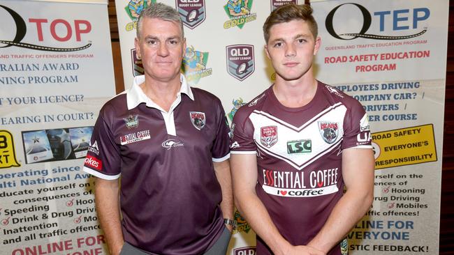 Stuart Wilkins with Toby McIntosh at the 2018 Rugby League Gold Coast season launch. Picture: Mike Batterham