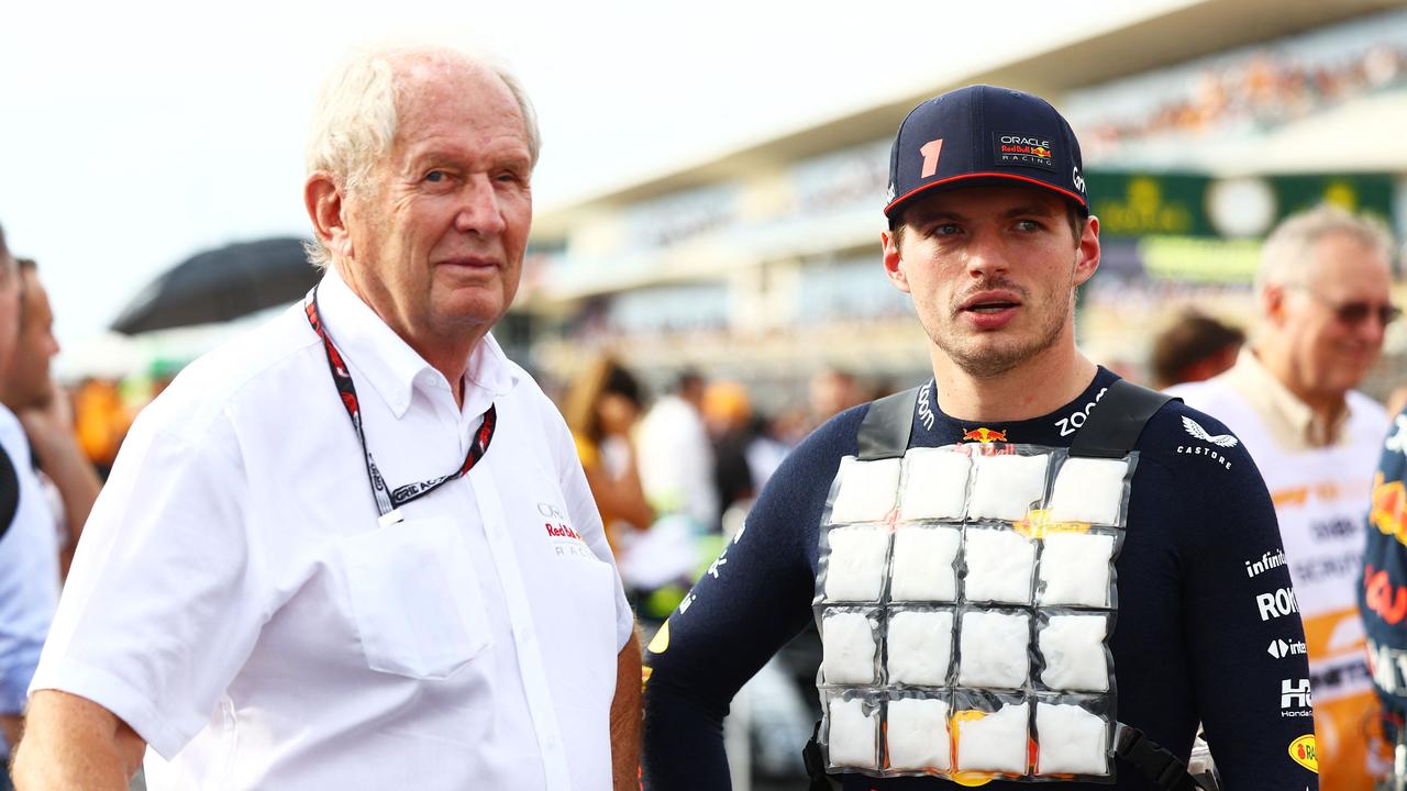 Helmut Marko (left) has instigated the extra security for his star man Verstappen. (Mark Thompson/Getty Images/AFP)