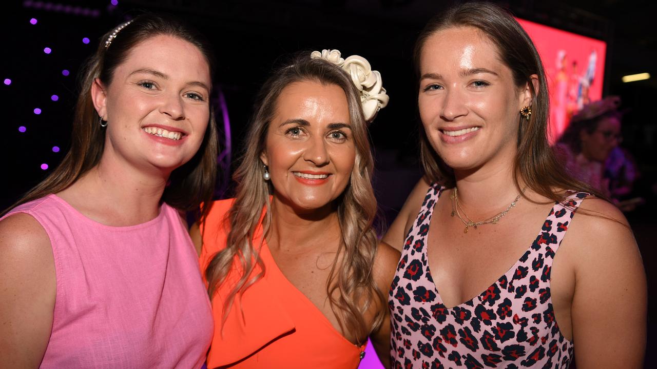 Gina Barker, Jessie Rayson and Sophie Walkington at Darwin Ladies Day. Picture: (A)manda Parkinson