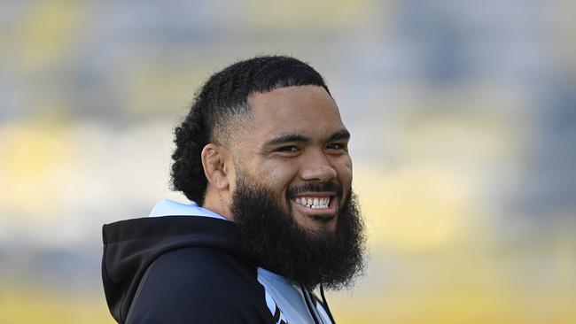 Siosifa Talakai of the Sharks before the start of the round 18 NRL match between the North Queensland Cowboys and the Cronulla Sharks at Qld Country Bank Stadium, on July 15 in Townsville. Picture: Ian Hitchcock/Getty Images