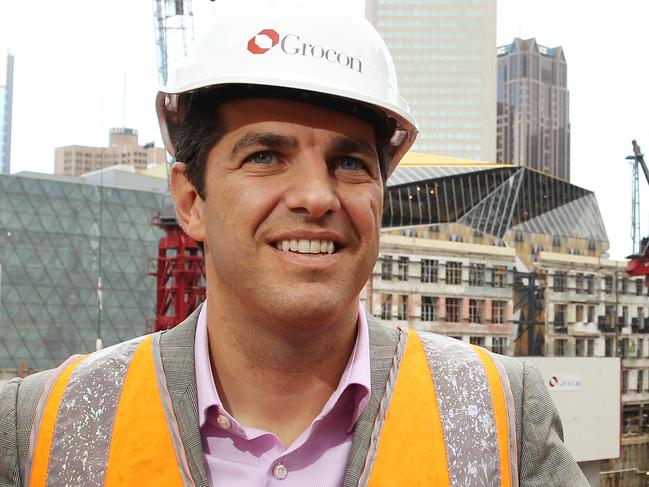 Grocon CEO Daniel Grollo speaks to media and visits workers at his Myer Emporium building site on Lonsdale St in Melbourne's CBD after the CFMEU backed down from an industrial dispute.