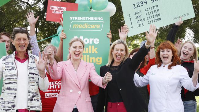 Janet Gatehouse Sorell Mayor, Julie Collins Minister Julie Collins, Rebecca White Labor candidate for Lyons, Millicent Borowicz pharmacist from Tasman Pharmacy at Nubeena after the announcement at Sorell.  Federal government announcement of three new urgent care clinics for Tasmania.  Picture: Nikki Davis-Jones