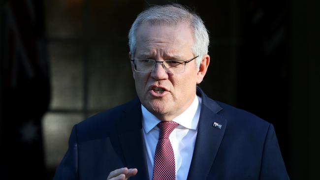 Prime Minister Scott Morrison speaks during a press conference at Kirribilli House.