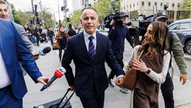 Victoria Liberal leader John Pesutto leaves court with wife Betty on Tuesday. Picture: NewsWire / Aaron Francis