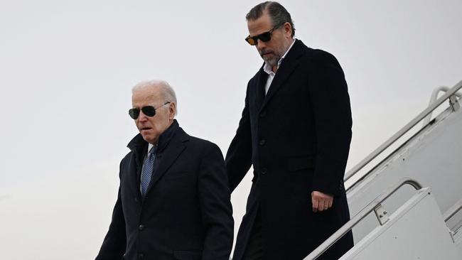 Joe Biden, with son Hunter Biden in Syracuse, New York. Picture: AFP.