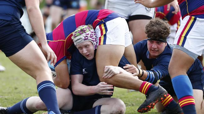 Action from the GPS First XV rugby match between Brisbane Grammar School and Brisbane State High School. Photo:Tertius Pickard