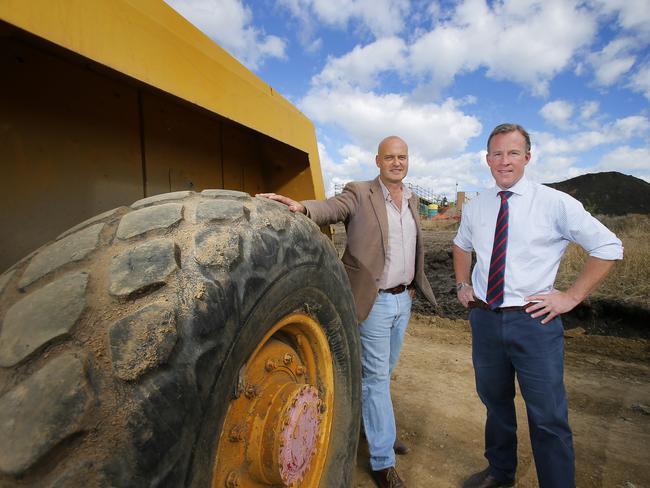Developer Rob Lynch and Premier Will Hodgman discuss the holiday on water headworks charges for developers at the Glebe Hill site.