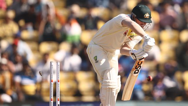 David Warner is clean bowled on day one.