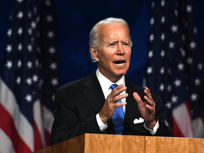 ‘It must be an American moment.’ Former vice-president Joe Biden has accepted his nomination for president. Picture: AFP