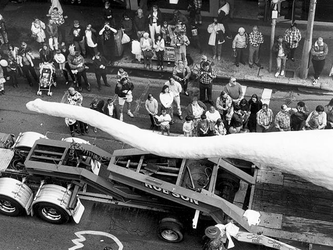 There was a huge street parade when Ploddy was relocated to Somersby in 1996 Picture: Supplied