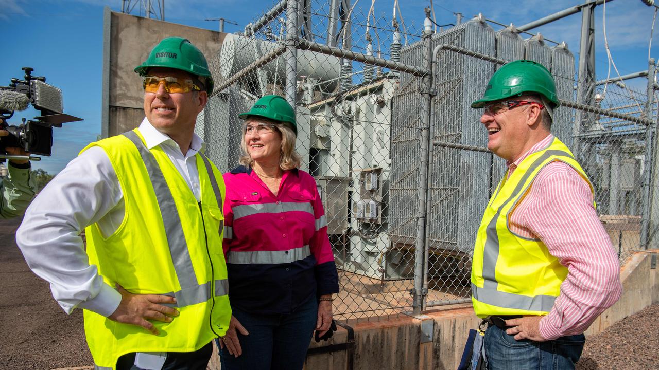 Tamboran Resources Chief Executive Joel Riddle, Chief Minister Eva Lawler and Minister Mark Monaghan visit the Weddlell Power Station as Energy company Tamboran Resources and the NT government sign a 15-year binding gas sales agreement to supply almost two-thirds of the Territory’s current gas needs from the Beetaloo Sub-Basin. Picture: Pema Tamang Pakhrin