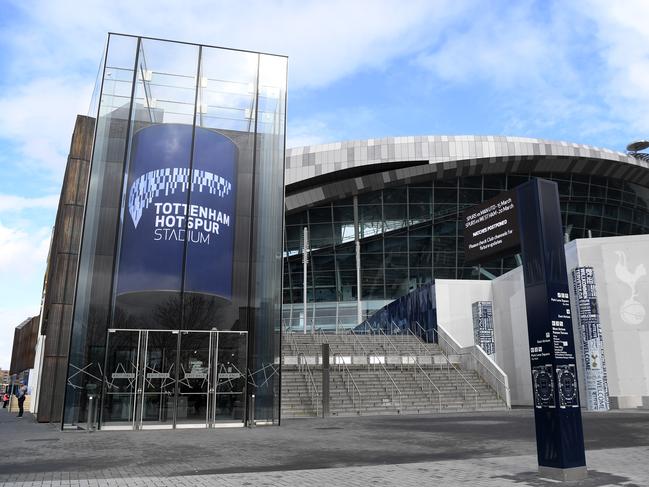 LONDON, ENGLAND - MARCH 14:  Signs outside Tottenham Hotspur Stadium show the next two matches cancelled due to the Cvid-19 Virus on March 14, 2020 in London, England. (Photo by Shaun Botterill/Getty Images)