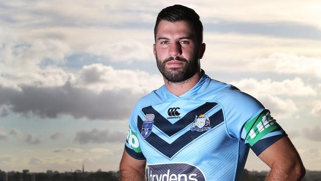 James Tedesco wears the 2018 NSW Origin Jersey at The Star ahead of the jersey's official launch.