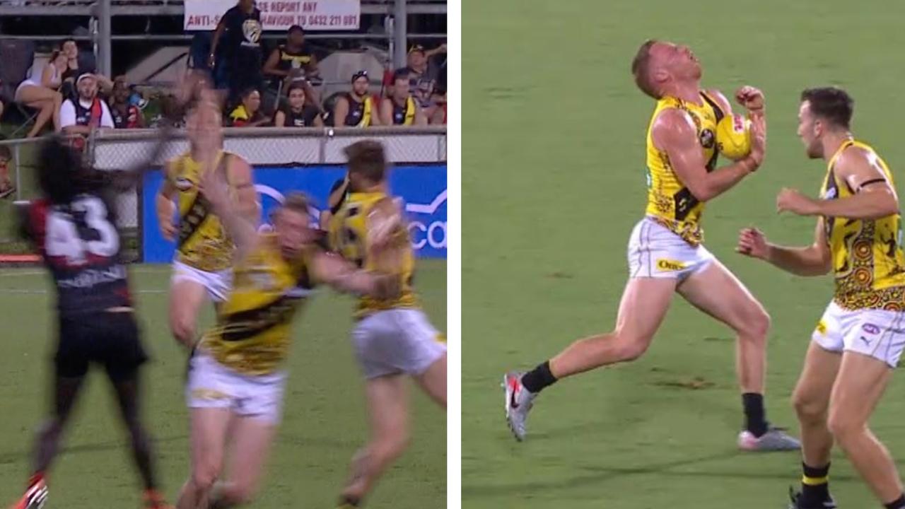 Richmond defenders Dylan Grimes and Nick Vlastuin were both involved in controversial staging incidents against Essendon.