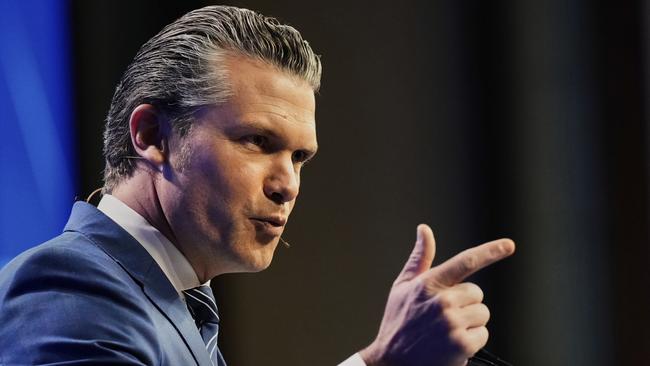 US Defence Secretary Pete Hegseth delivers his speech during 22nd Shangri-La Dialogue summit in Singapore. Picture: AP Photo