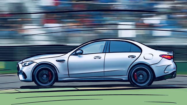 Trackside photography is not possible ahead of the race, so here’s an artist’s impression of the car in action. Illustration: David McCowen