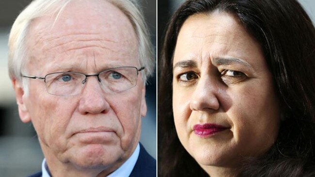 Queensland Premier Annastacia Palaszczuk, right. says former Labor leader Peter Beattie, left, should focus on rugby league, rather than her government’s integrity issues.