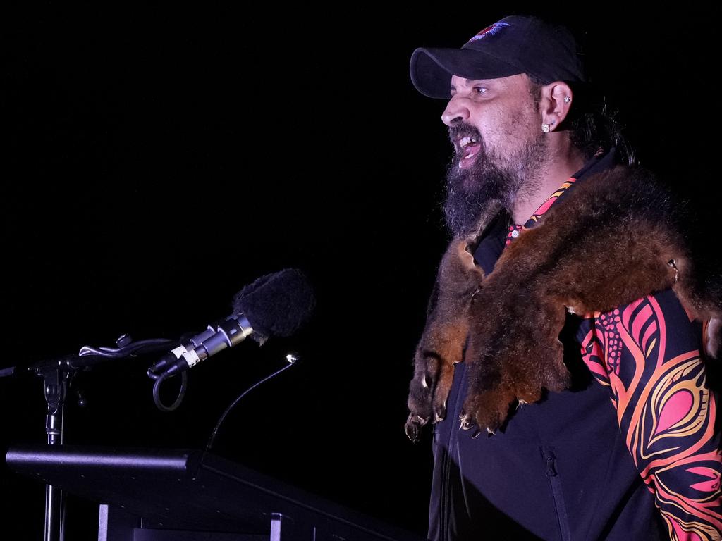 A Bunurong elder delivers the Welcome to country on April 25, 2025 in Melbourne, Australia. Anzac Day is a national holiday in Australia, traditionally marked by a dawn service held during the time of the original Gallipoli landing and commemorated with ceremonies and parades throughout the day. Anzac Day commemorates the day the Australian and New Zealand Army Corp (ANZAC) landed on the shores of Gallipoli on April 25, 1915, during World War 1. (Photo by Asanka Ratnayake/Getty Images)