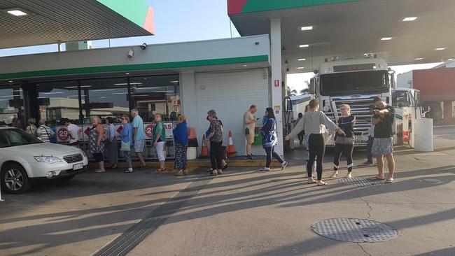 Spirit of Queensland passengers lining up for a complimentary breakfast in Rockhampton at 7am this morning.