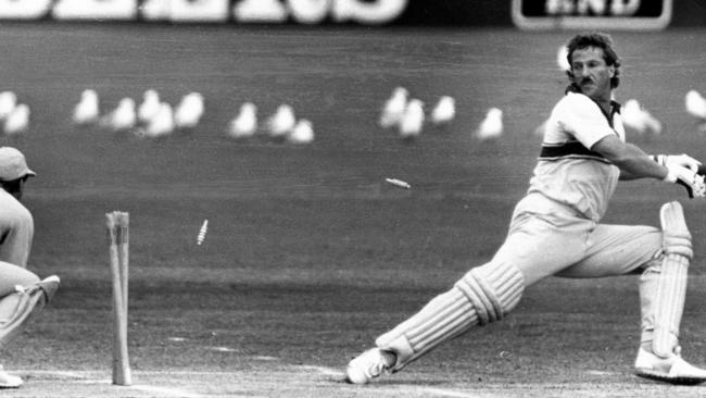 Ian Botham bats for England duirng a World Series Cup game against Australia in 1987.