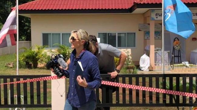 Australian journalist Anna Coren who is an international correspondent with CNN is seen outside the children's nursery in Nong Bua Lamphu province, Thailand. Picture: Twitter / @FCCThai