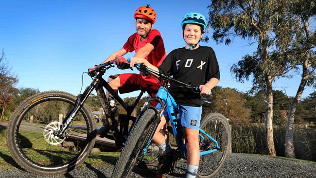 Nairne residents Dan Wade and his son Jensen, 10, are excited about the growing cycling network in the Hills. Picture Dean Martin.