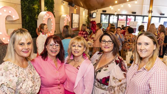 At Fitzy's Colour of Change luncheon are (from left) Julie McCracken, Tracy Curless, Leanne Gillam, Suzanne Mason and Kimberley Goodall raising funds for local breast cancer support, Thursday, May 26, 2022. Picture: Kevin Farmer