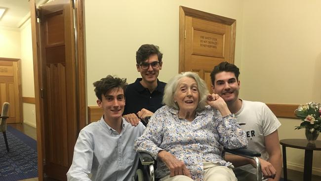 Catherine’s sons (left to right) Joe, Leo and Pat with her mother Mary Bauer. (Pic: Supplied)