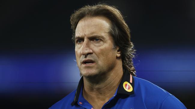 MELBOURNE, AUSTRALIA - MARCH 30: Bulldogs head coach Luke Beveridge looks on before the round three AFL match between Western Bulldogs and Brisbane Lions at Marvel Stadium, on March 30, 2023, in Melbourne, Australia. (Photo by Daniel Pockett/Getty Images)