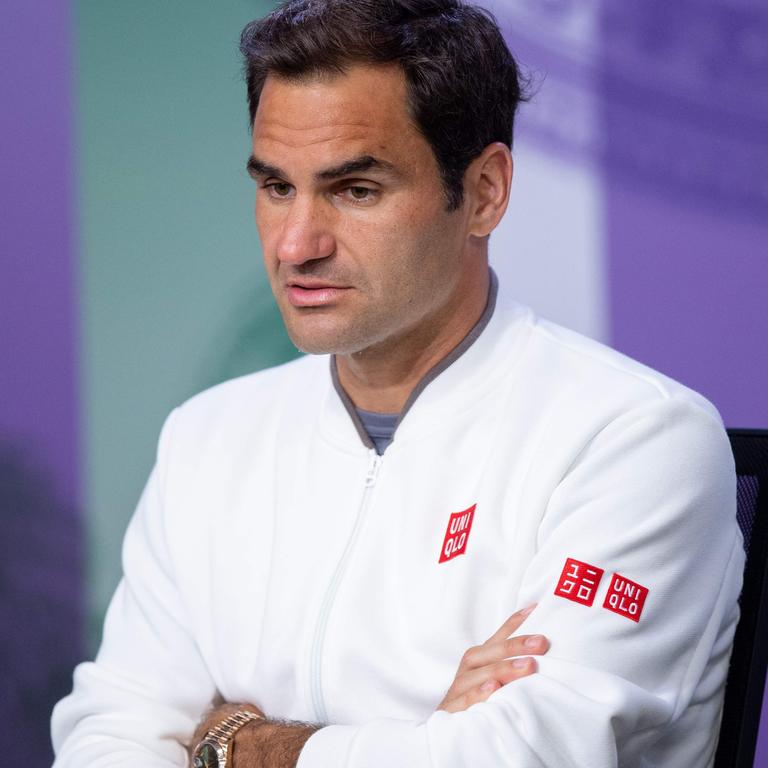 Switzerland's Roger Federer gives a press conference after losing to Serbia's Novak Djokovic. (Photo by Joe TOTH / AELTC / POOL / AFP)