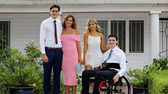 Conor Tweedy with friends James Sheehan, Samatha Kelley and Alexandra Fraser. Picture: AAP/David Clark